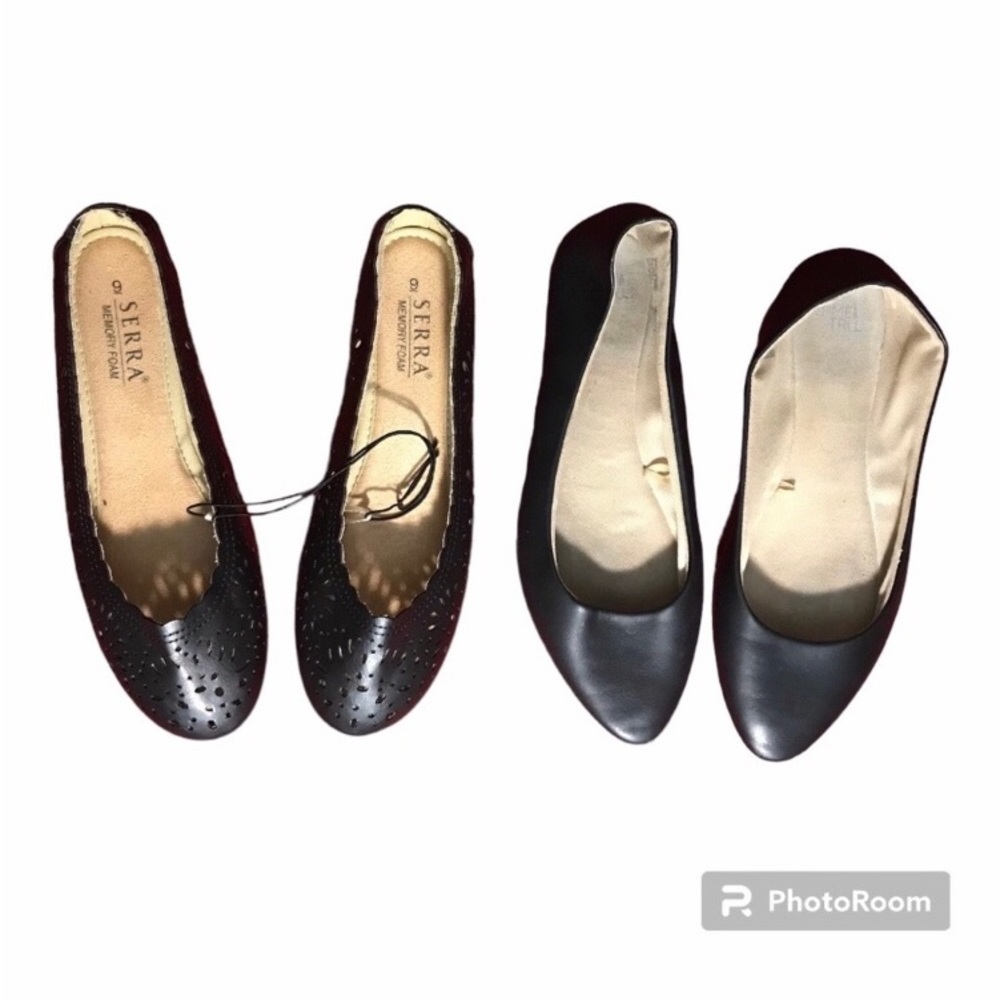 Black Flats Faux Leather Eyelet Round Toe and Smooth Pointed Toe Women’s 9